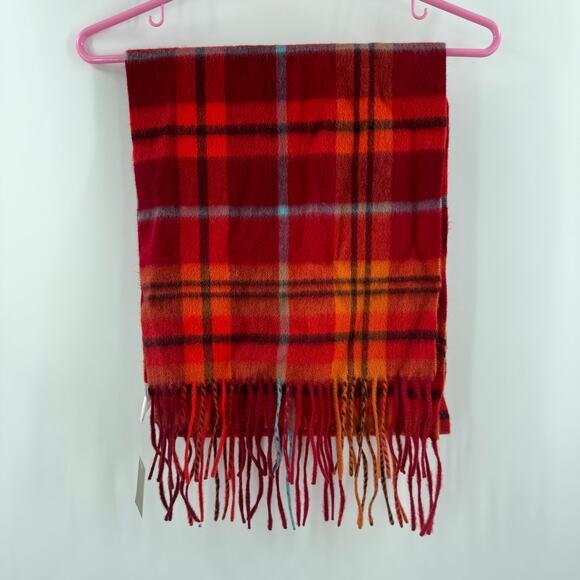 Nordstrom Scarf 100% Cashmere NWT Fringe Plaid Luxury Red Orange Winter Cozy - Picture 7 of 14